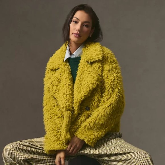 Anthropologie Jackets & Blazers - Anthropologie Faux Fur Double Breasted Jacket in Chartreuse NWT